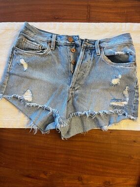 Blank NYC Light Blue Distressed High-Rise Denim Shorts
